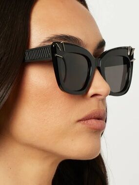 New DIFF Eyewear SDFPNTH 9P7X Black Cat-Eye Sunglasses with Stud Accents